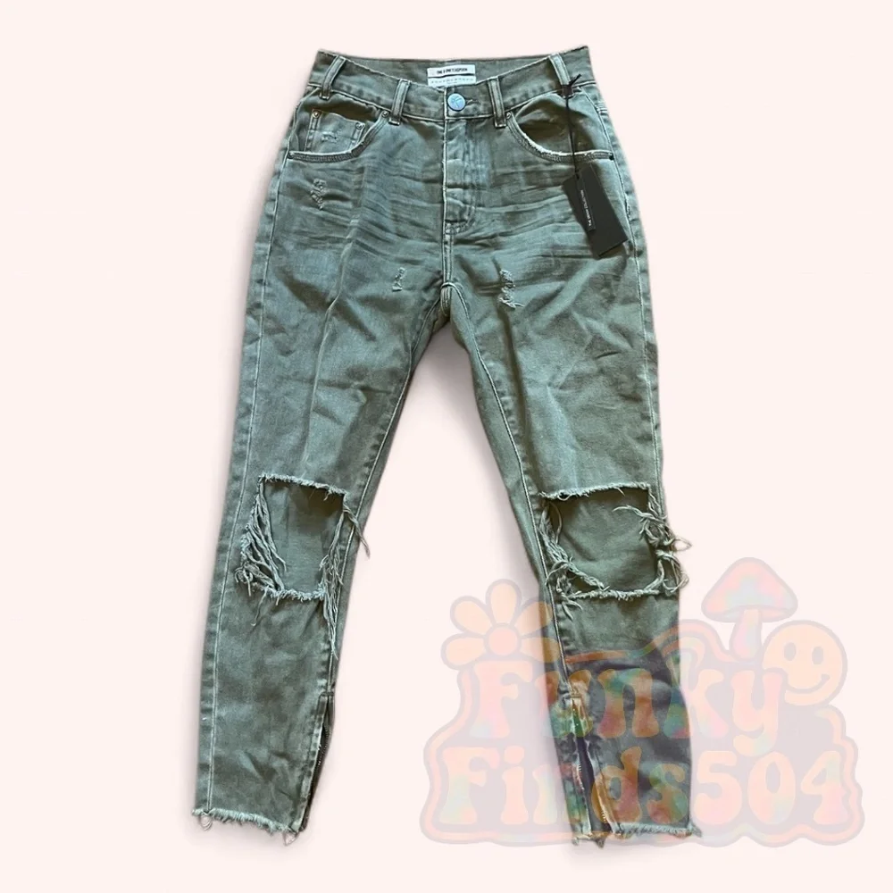 One Teaspoon Freebirds Jeans Military Super Khaki Distressed High Waist Size 26